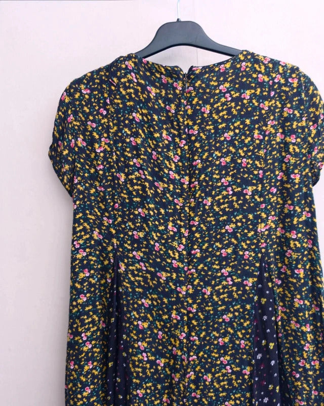 Zara Black Multicoloured Floral Wide Flared Leg Playsuit Large Size 12