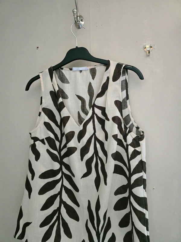 Primark Beige & Brown Leaf Pattern V-Neck Sleeveless Vest Top Size 10