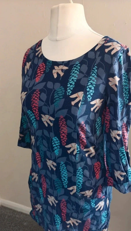 Lily & Me Navy Bird & Botanical Print Tunic Dress Size 10