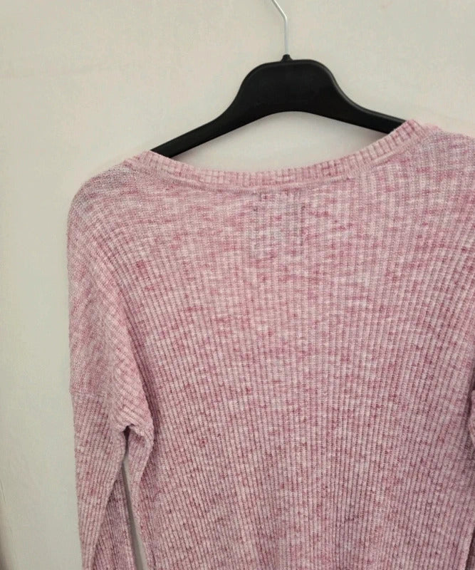 Abercrombie and Fitch Pale Pink V Neck Cotton Knit Jumper Small