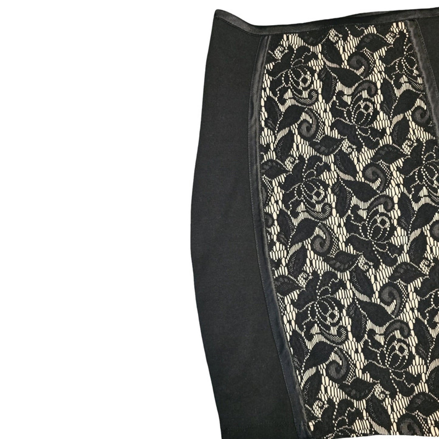 Jane Norman Y2K Black & Beige Lace Panel Bodycon Skirt Size 10