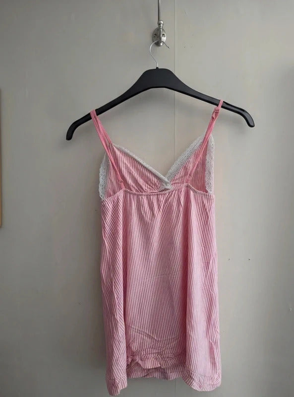 Primark Secret Possessions Pink & White Striped Cotton Cami Night Top Size 8-10