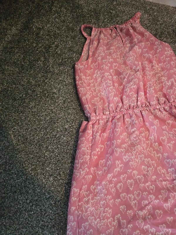 Next Girls Pink & White Heart Print Sleeveless Elastic Waist Summer Dress Size 6 Years