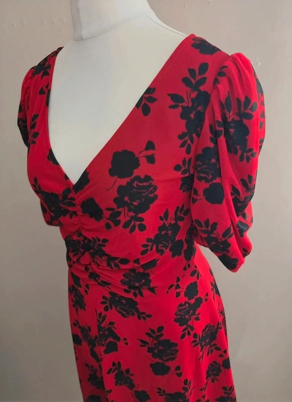 Collusion Red & Black Floral Ruched Mini Dress Size 12