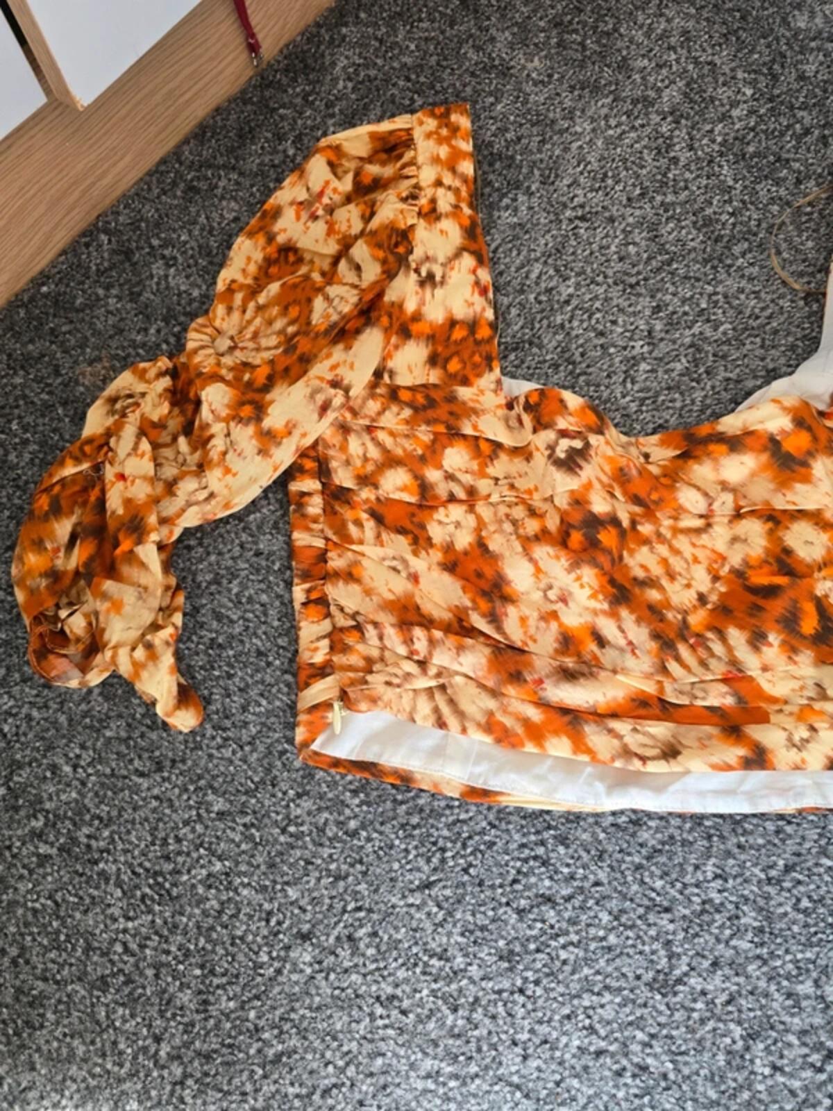 Zara Orange Patterned Ruched Crop Top Size S Fits Size 8-10