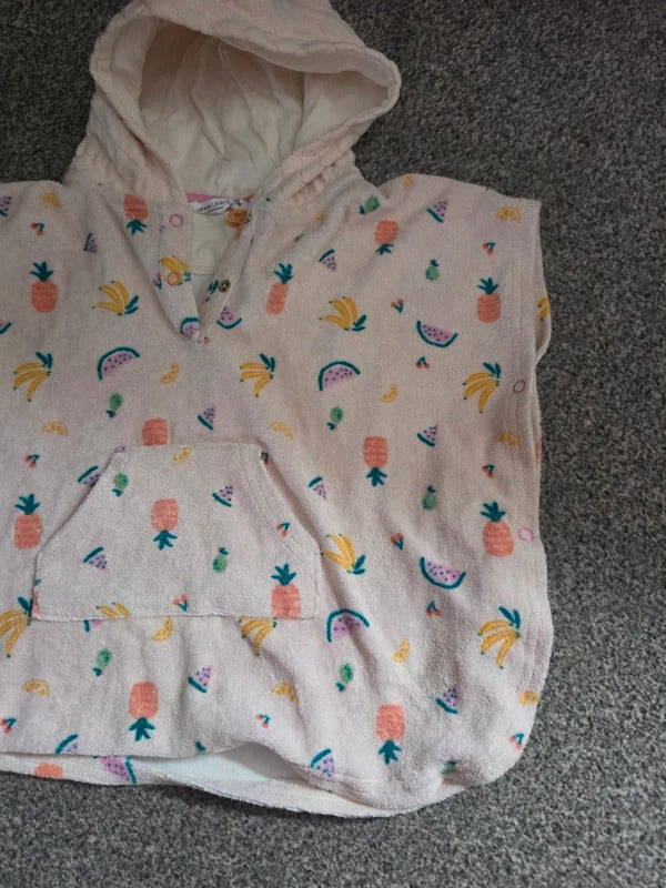 John Lewis Baby Girls Beige Tropical Fruit Towelling Hooded Poncho Robe 6-12 Months