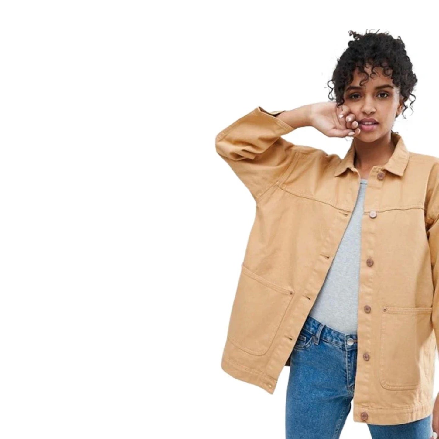 Monki Beige Oversized Jacket M Suit Size 12/14 Cotton Button Up Patch Pockets