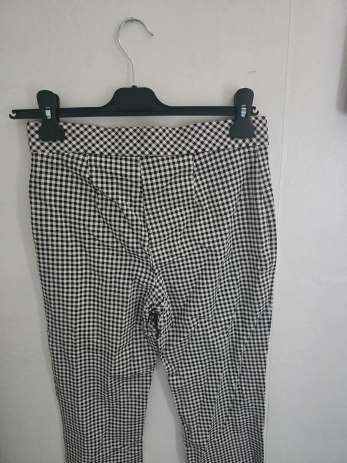 Primark Black and White Gingham High Waist Slim Trousers Size 10