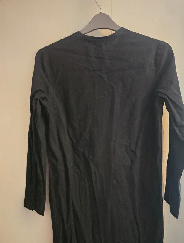 Primark Black Collarless Button Down Long Sleeve Midi Shirt Dress Size 6 NWT