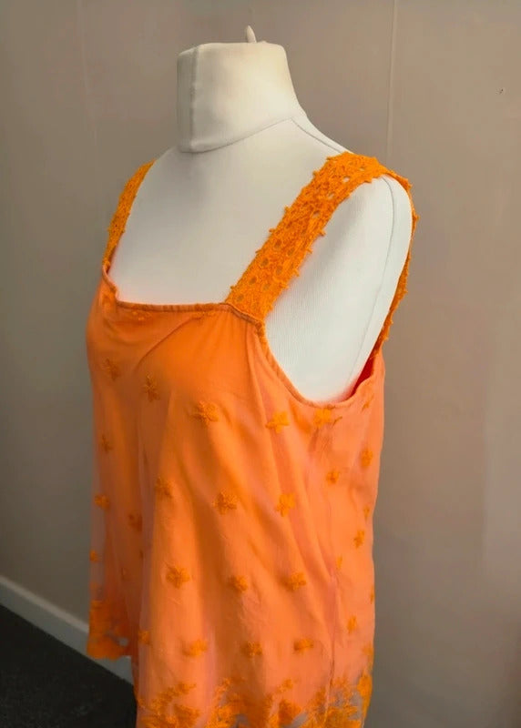 Shein Curve Orange Netted Lace Camisole Vest Top Size 2XL (Fits Size 16-18)