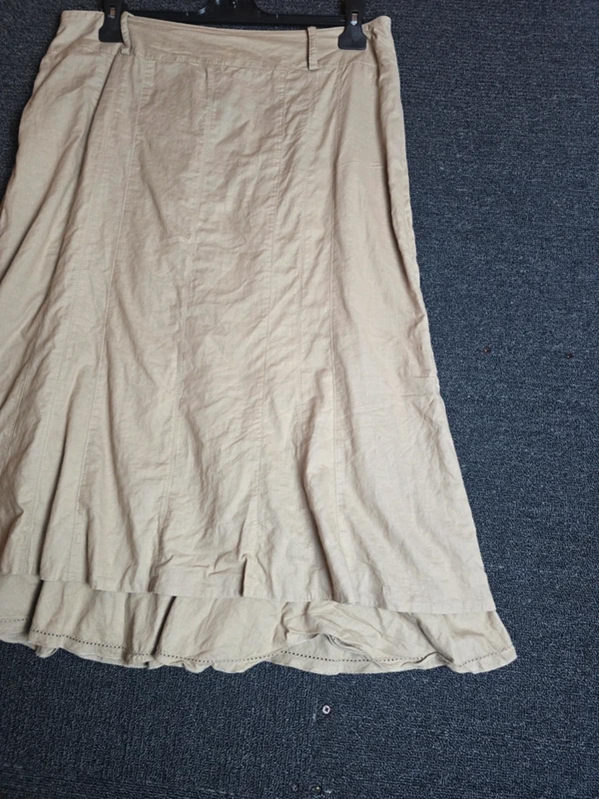 Steilmann Beige Cotton Flared Midi Skirt Layered Zip Back