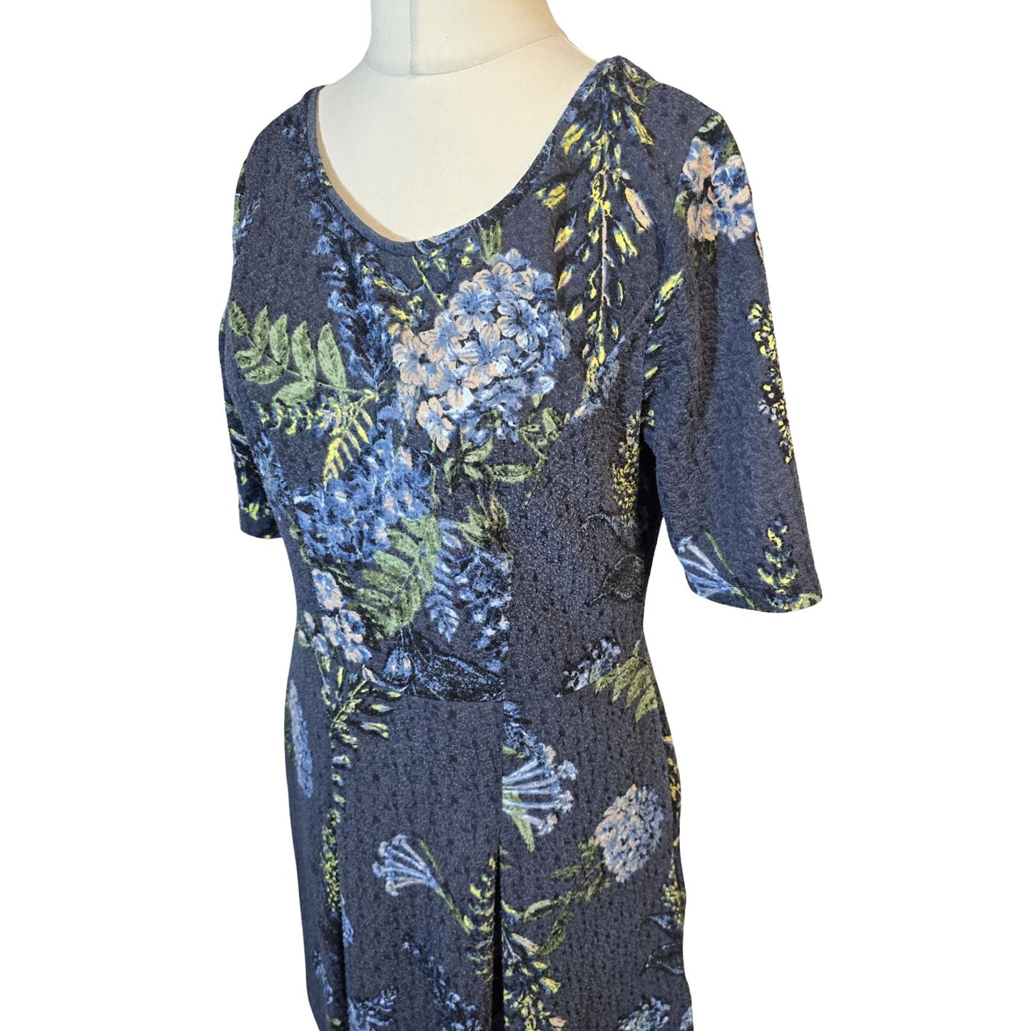Next Navy Floral Textured Dress – Size 14 – Knee Length