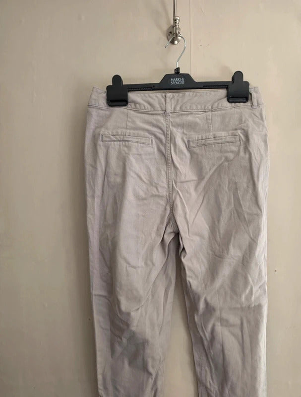 F&F Women's Beige Slim-Leg High-Waisted Chino Trousers Size 12