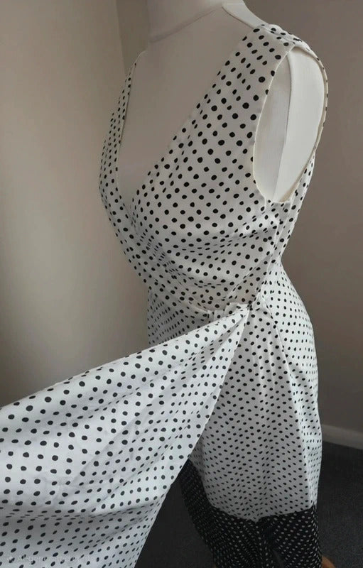 Lavish Alice Black & White Polka Dot Asymmetrical Midi Dress – BNWT Size 12