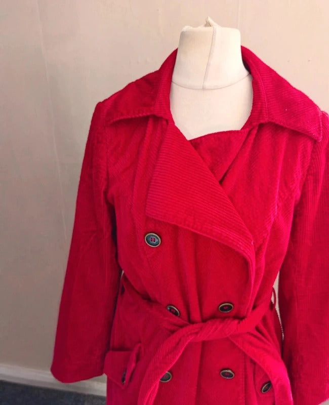 Per Una Marks & Spencer Red Corduroy Belted Jacket Size 16