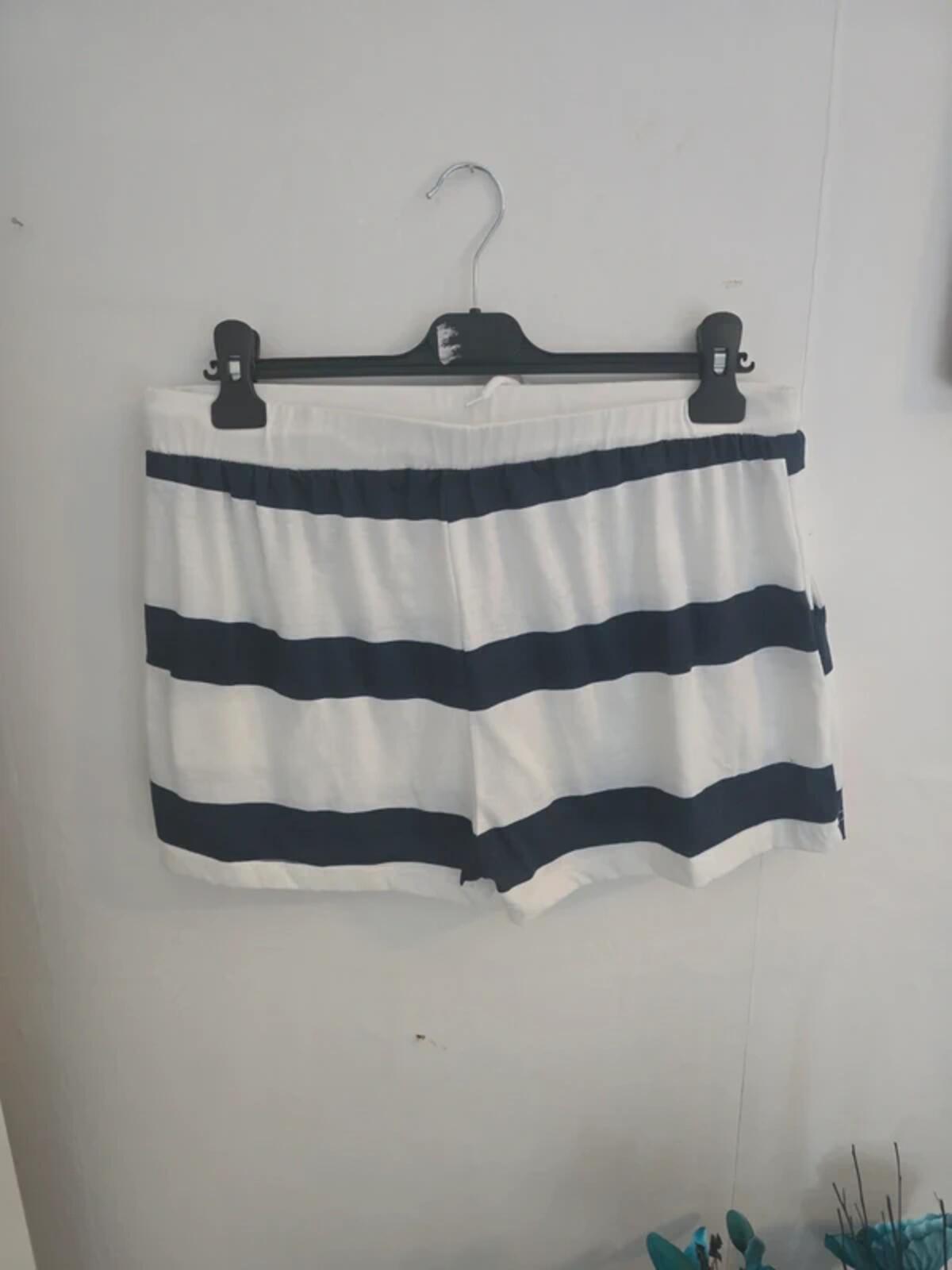 Navy & White Striped High Waisted Mini Shorts Fits Size 16-18