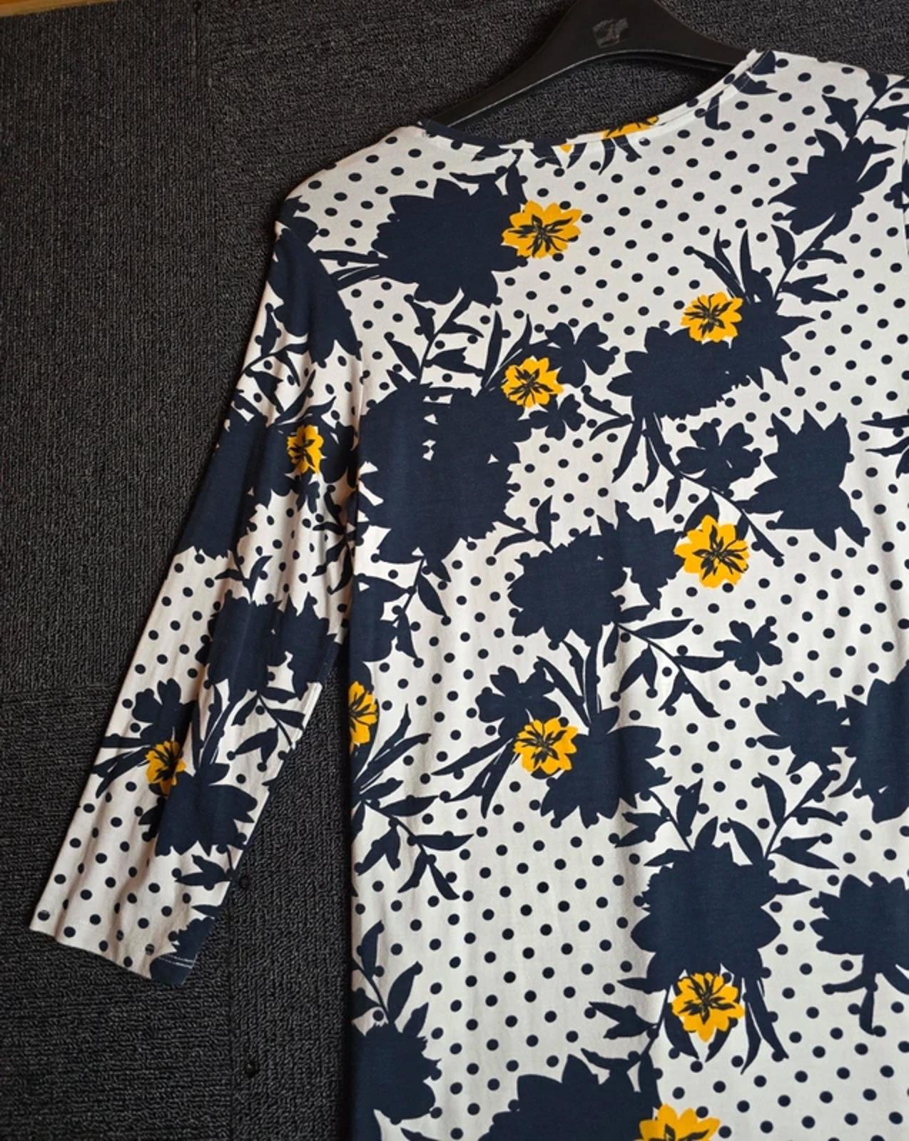 Betty Barclay Floral Polka Dot T-Shirt Navy White Yellow Size 12