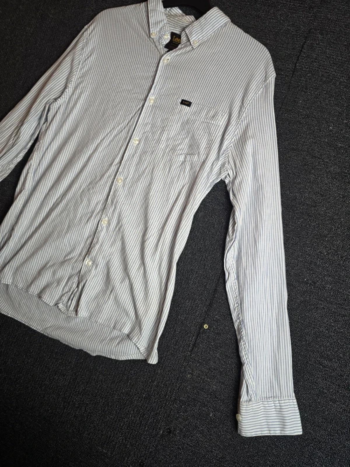 Lee Mens Slim Fit Blue & White Striped Shirt Medium Stretch Cotton Button Up