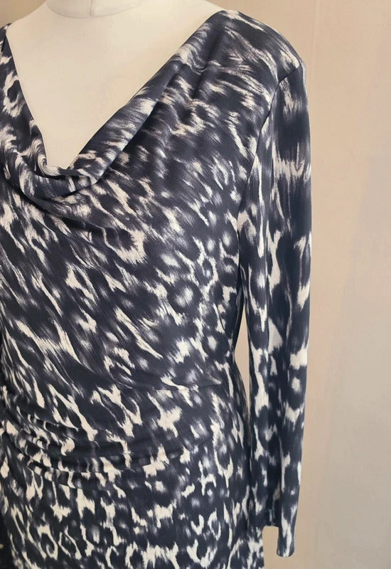 Fenn Wright Manson Women's Black & White Patterned Ruched Midi Dress Size 14