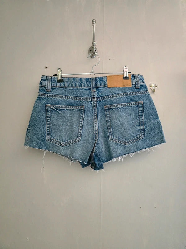 ASOS Blue Denim Mini Hotpants Shorts with Frayed Hem Size 6 Petite