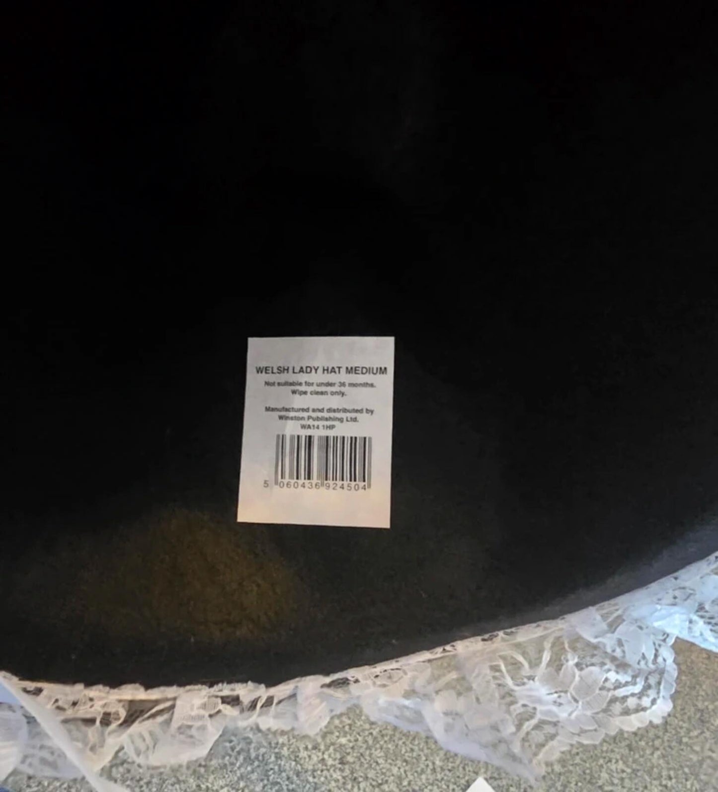 Ladies Welsh Costume Dress-Up Traditional Black Hat With Lace