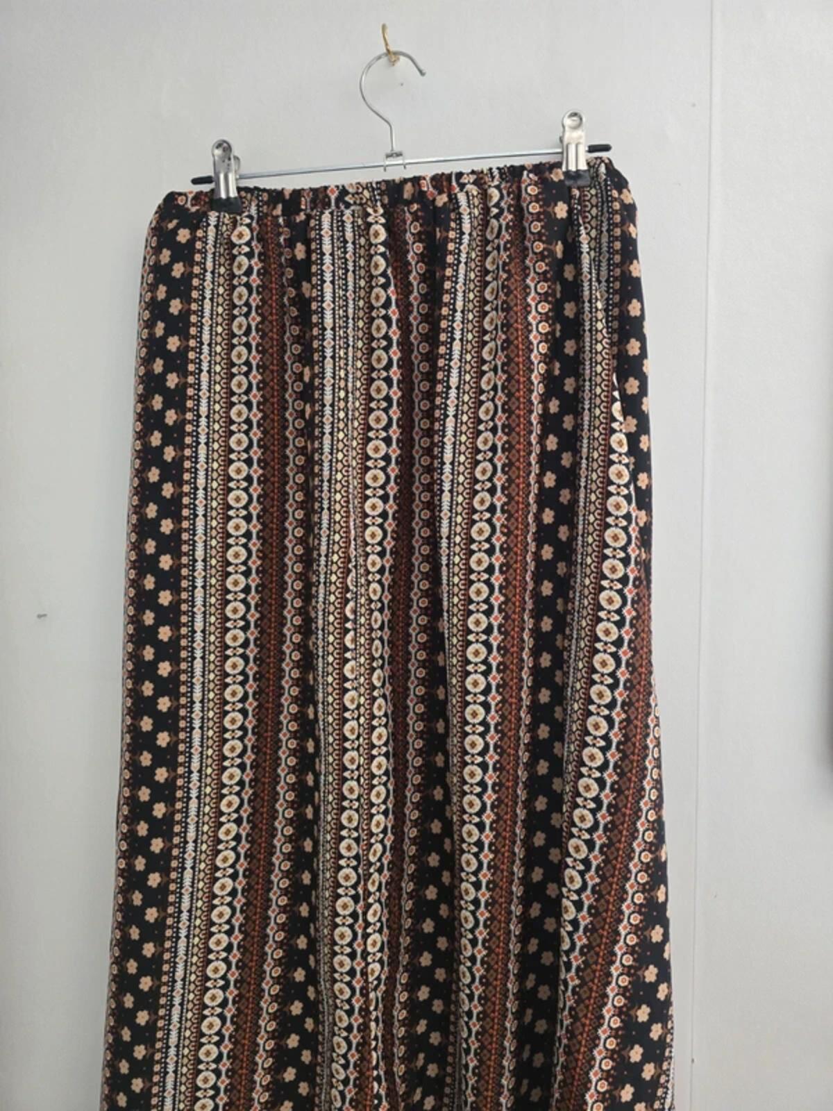 Shein Brown & Beige Patterned Layered Modest Wrap Midi Skirt S Size 8-10