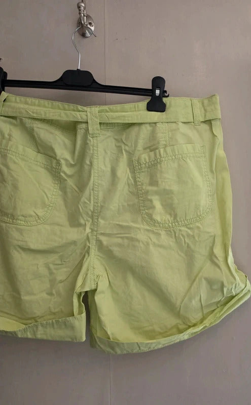 Marks & Spencer Bright Green Belted Cotton Shorts Pockets Size 20