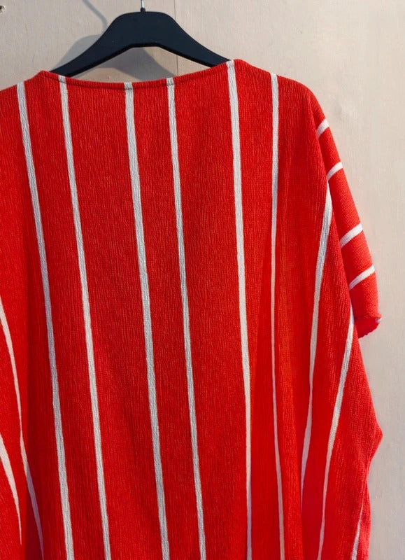 F&F Red & White Striped V-Neck Short Sleeve Relaxed Fit Tunic Top Size 20