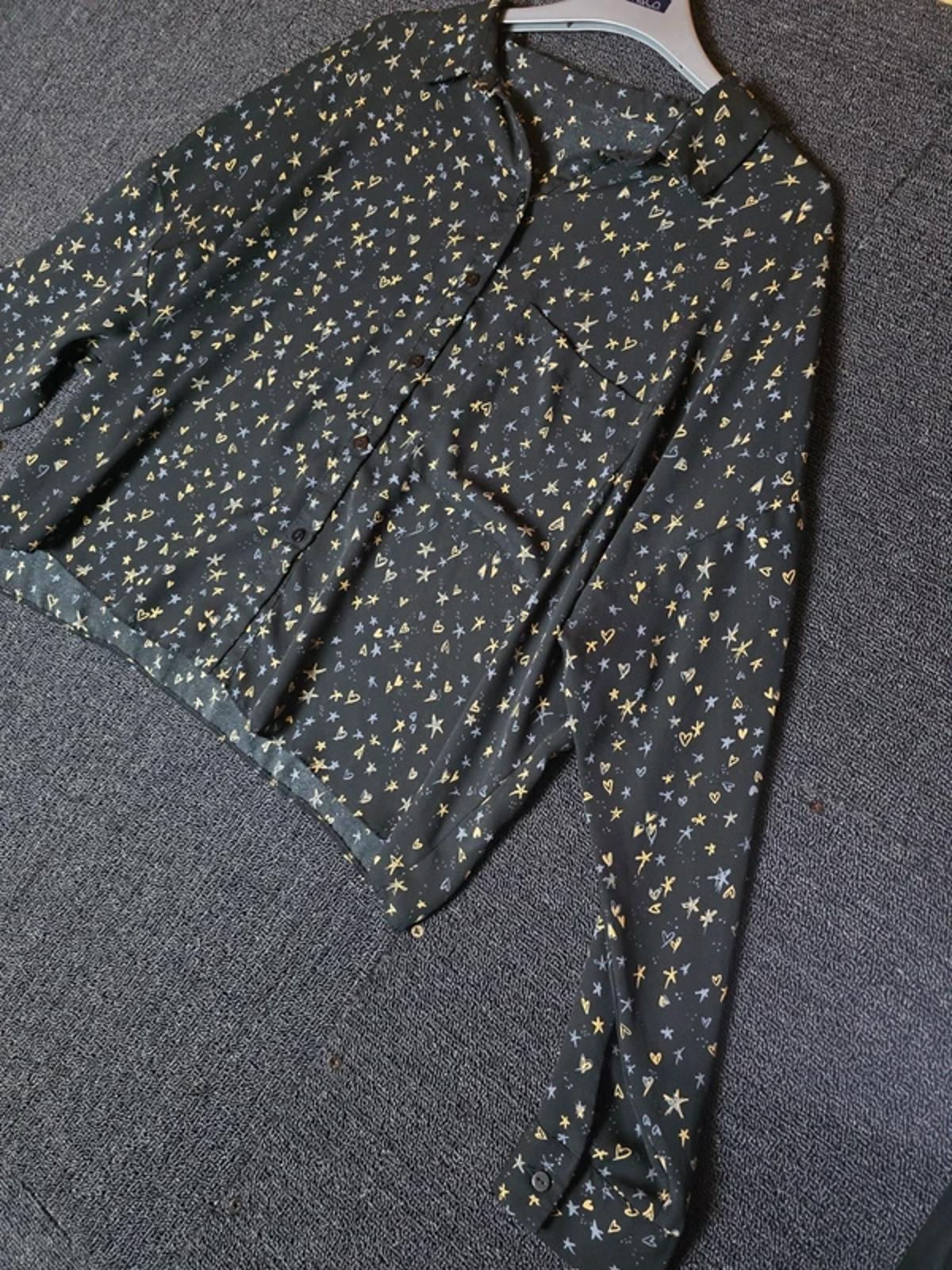 Primark black star print long sleeved relaxed shirt size 16