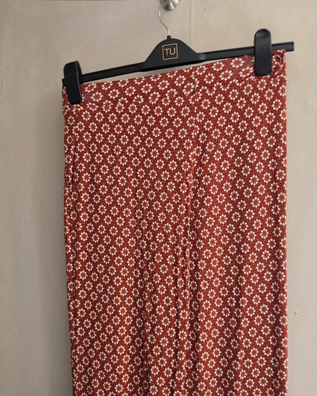 Next Orange & White Patterned Wide Leg Trousers Size 10 Regular NWT Lightweight