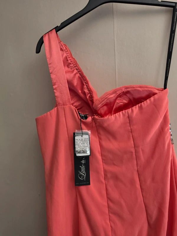 Little Mistress Coral One Shoulder Gem A-Line Dress NWT Size 12