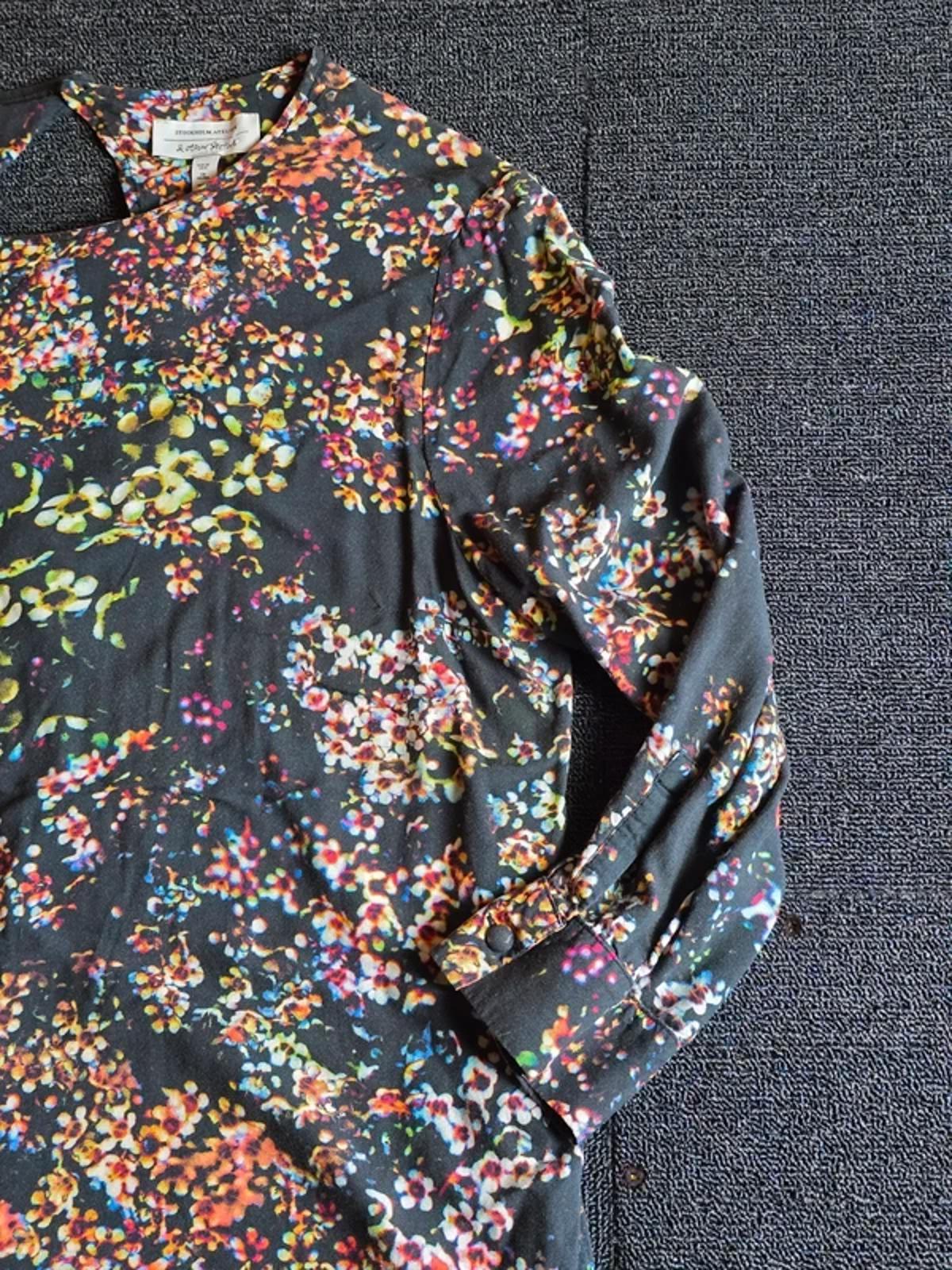 & Other Stories Black Floral Mini Dress UK Size 10 ¾ Sleeve Keyhole Back