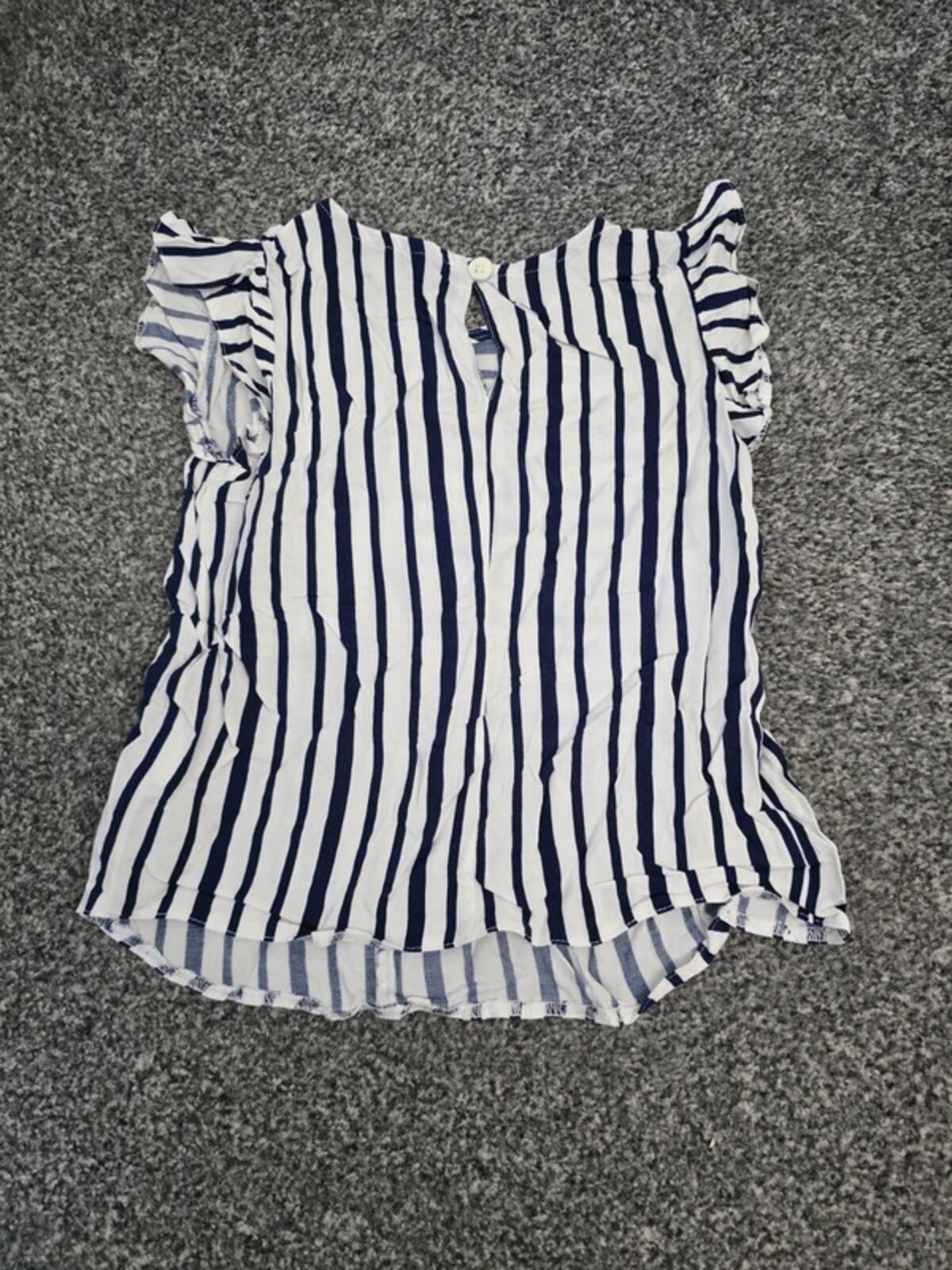 Primark Girls White & Navy Striped Sequin Cherry Frill T-Shirt Age 4-5 Years