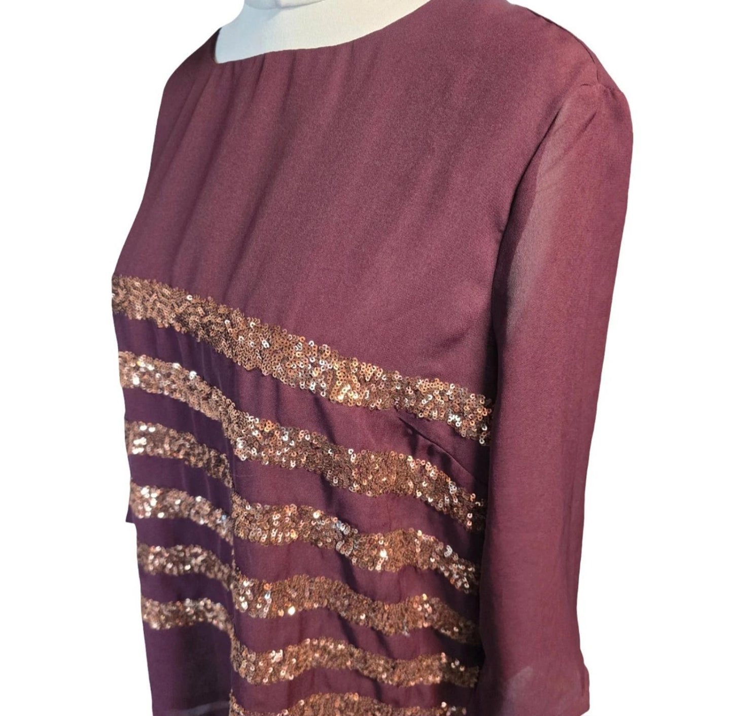 Dickens & Jones burgundy & bronze top size 16