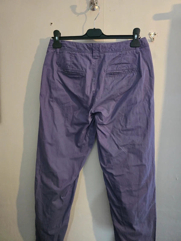 M&S Purple High Waisted Slim Leg 100% Cotton Cargo Trousers Size 8