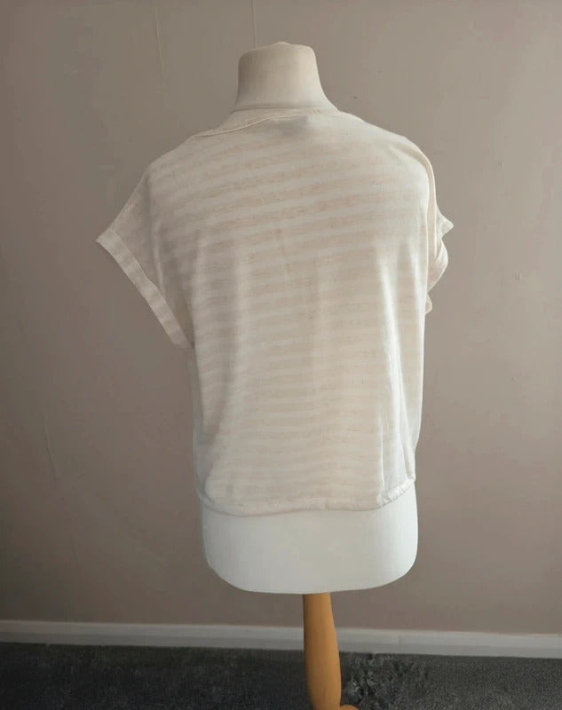 Pep & Co White & Beige Striped Short Sleeved Tie-Waist T-Shirt Size 8