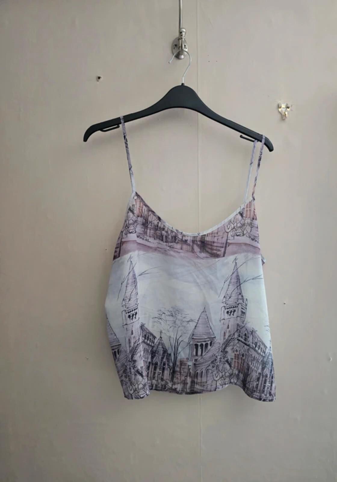 American Apparel 'Chiffon' Architecture Sketch Sheer Cami Top Size M Size 10-12