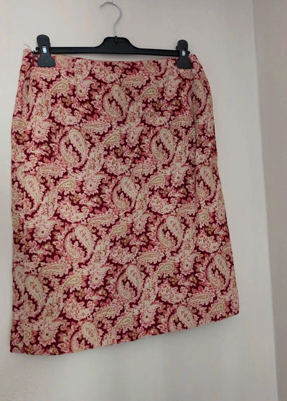 Boden Burgundy Red & Beige Paisley Cord A-Line Skirt Size 12R