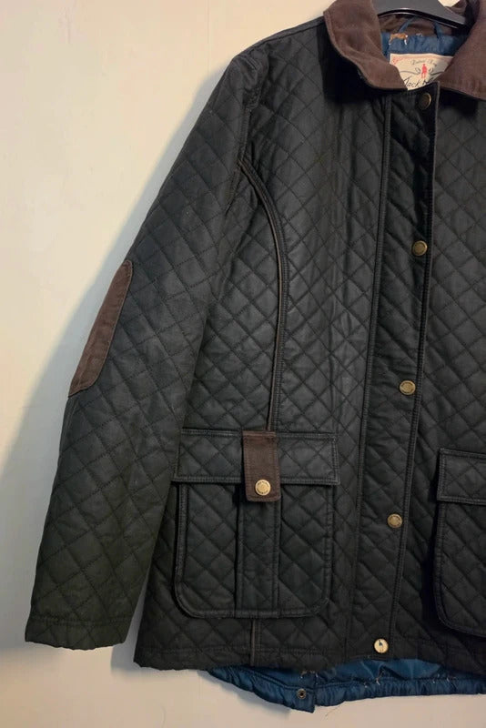 Jack Murphy Women's Black Waxed Cotton Quilted Country Jacket – Size 18