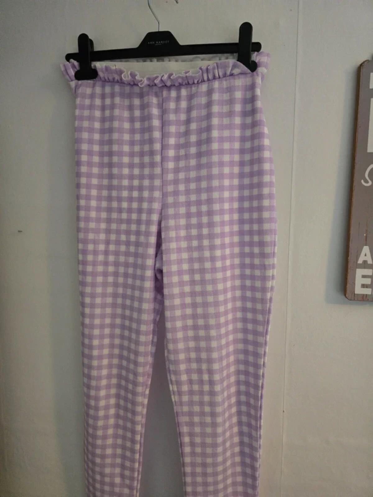 Boohoo Purple & White Gingham High-Waisted Skinny Trousers Size 12