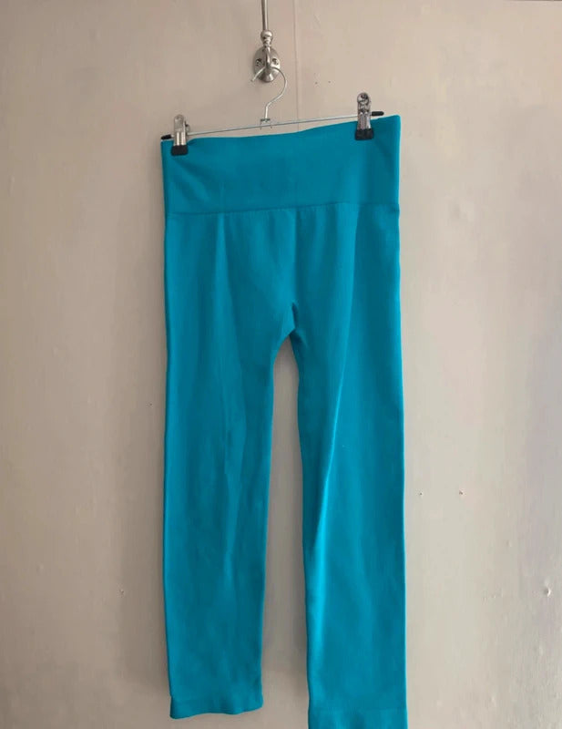 Primark Teal Green High Waisted Cropped Bodycon Leggings Size 10-12