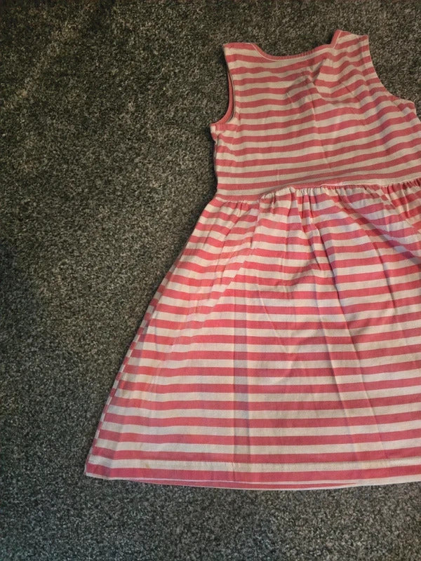 Nutmeg Girls Pink & White Striped Sleeveless Cotton Summer Dress Size 5-6 Years