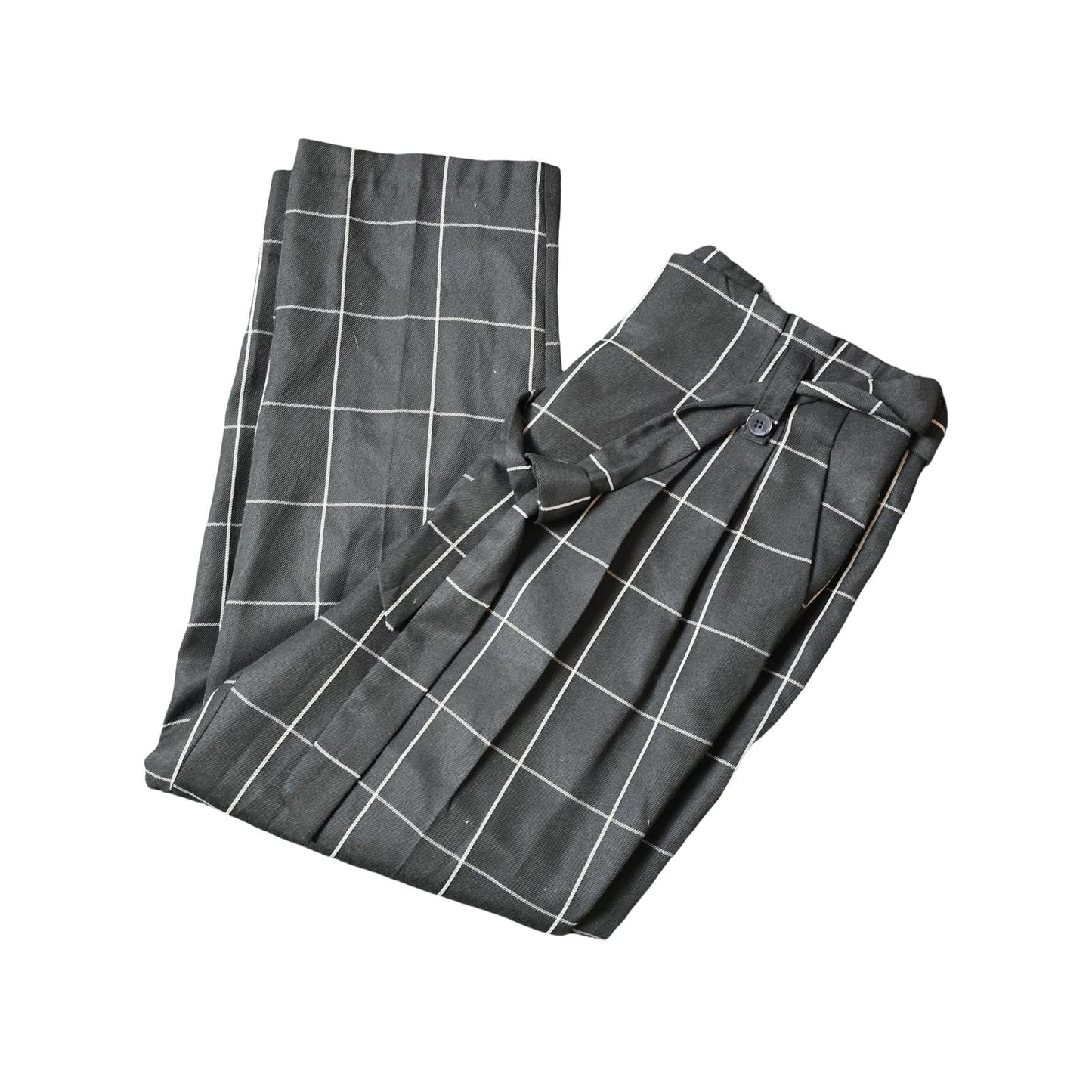 Primark Black & White Check Trousers Size 16 High Waisted Belted