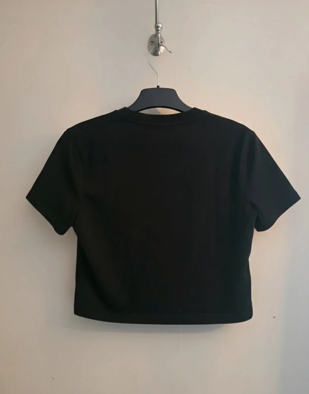 SHEIN Black Cropped T-Shirt M Size 10-12 Blue Cocktail Graphic Print Baby Tee