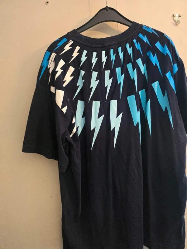 NPH Men's Navy & Blue Short Sleeved Colour Block Cotton T-Shirt Size Large