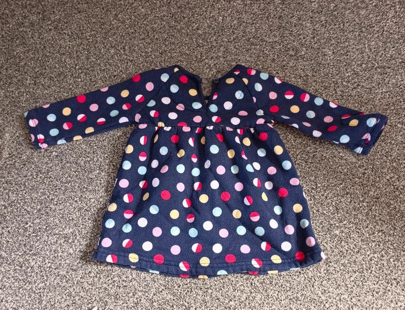George Baby Girls Navy Colourful Polka Dot Long Sleeve Dress 3-6 Months