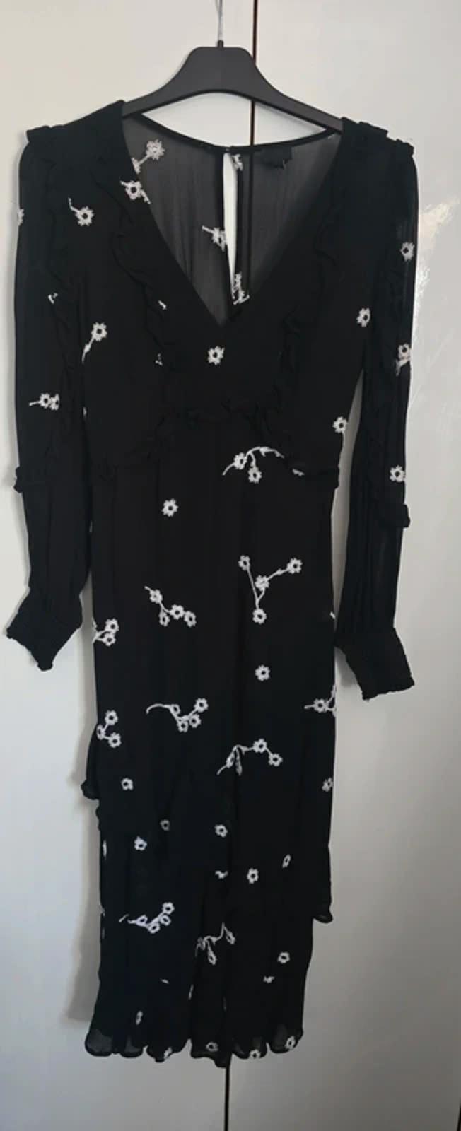 River Island Black & White Floral Frill Midi Dress – Size 8