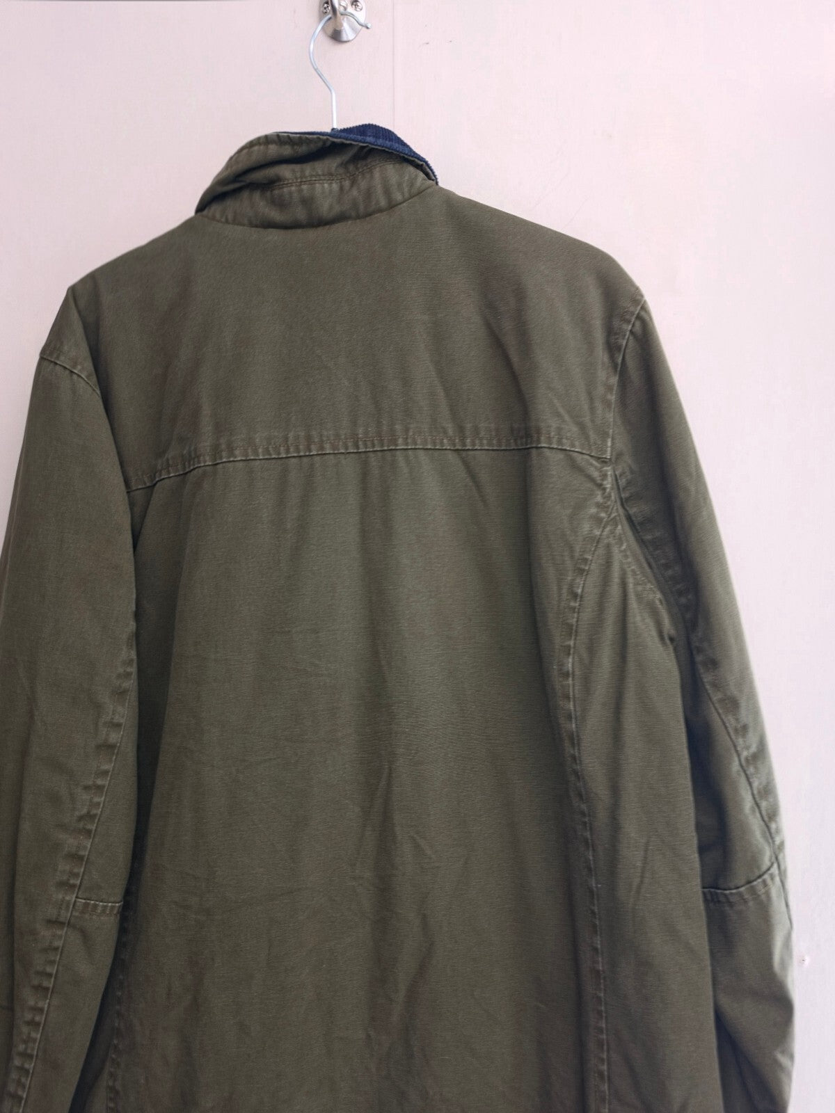 Weird Fish Men’s Khaki Green Heavyweight Canvas Coat with Cord Collar - Size S