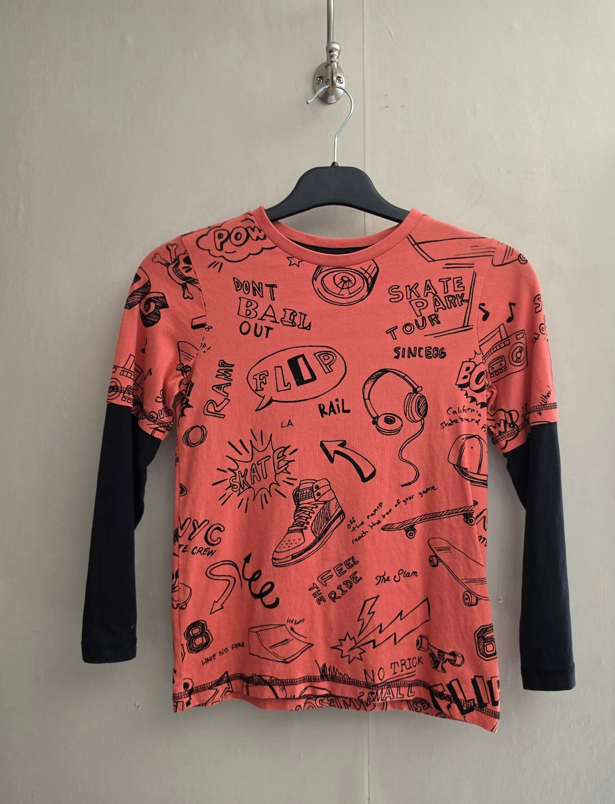 F&F Boys Coral Skate Sketch Long Sleeve Layered Top Age 7-8 Years