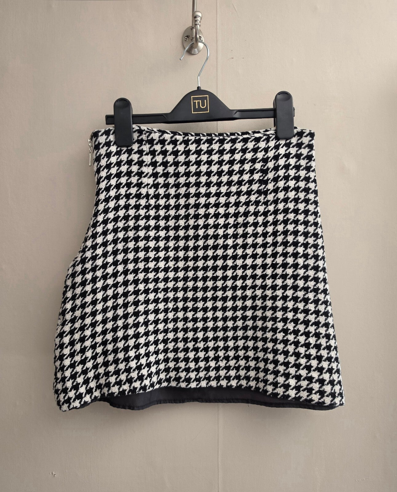 Sosander Black & White Houndstooth Tweed A-Line Mini Skirt Size 8